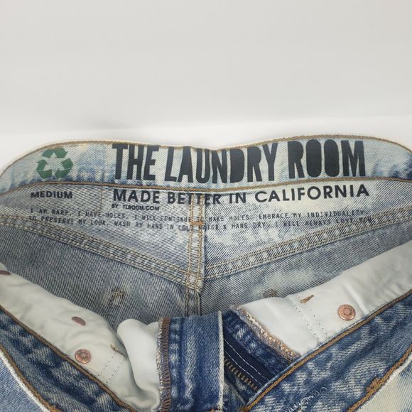 The Laundry Room Bleached Denim Texas Flag Shorts Sz M Redone Levis 615 - Picture 7 of 12